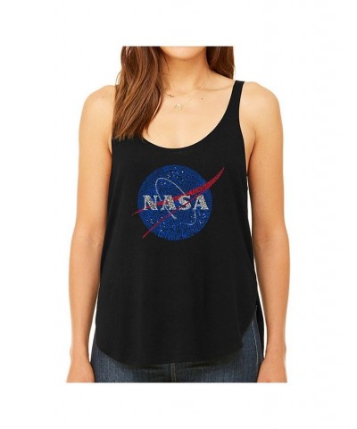 Women's Premium Word Art Flowy Tank Top- Nasa's Most Notable Missions Black $25.64 Tops