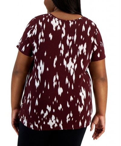 Plus Size Printed Crewneck T-Shirt Red $16.07 Tops