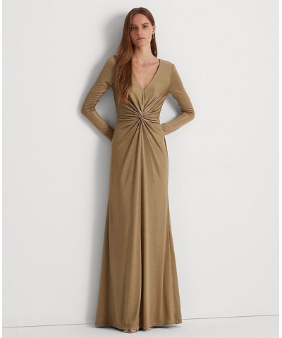 Women's Twist-Front Foil-Print Jersey Gown New Bronze $71.00 Dresses