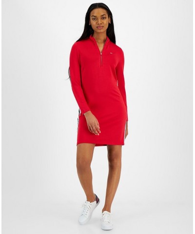 Women's Mock-Turtleneck Side-Stripe Dress Red $31.57 Dresses