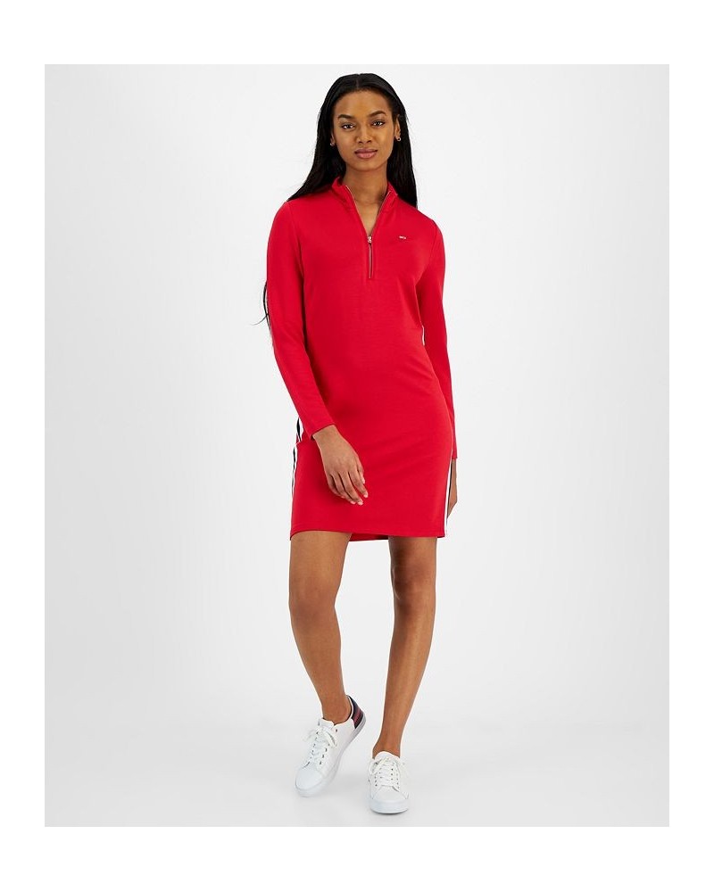 Women's Mock-Turtleneck Side-Stripe Dress Red $31.57 Dresses