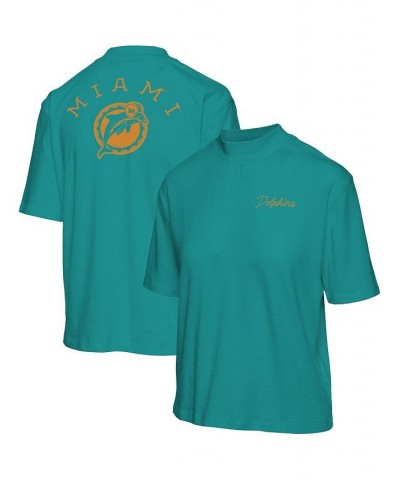 Women's Aqua Miami Dolphins Half-Sleeve Mock Neck T-shirt Aqua $20.70 Tops