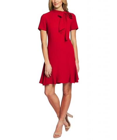 Women's Short Sleeve A-Line Bow Neck Dress Red $42.09 Dresses