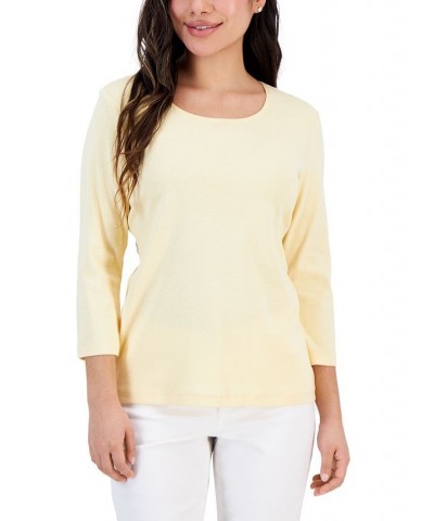 Petite 3/4 Sleeve Cotton Scoop-Neck Top Warm Gold $9.68 Tops