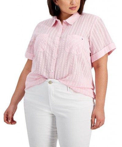 Plus Size Cotton Crinkled Striped Camp Shirt Fairytale $31.89 Tops