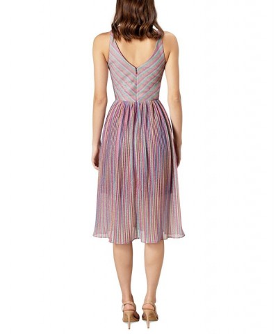 Women's Metallic Pleated Fit & Flare Dress Bright Magenta Multi $37.95 Dresses