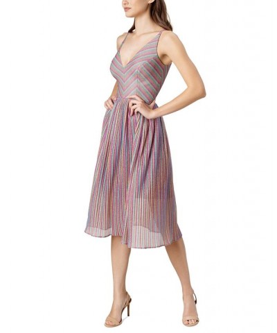 Women's Metallic Pleated Fit & Flare Dress Bright Magenta Multi $37.95 Dresses