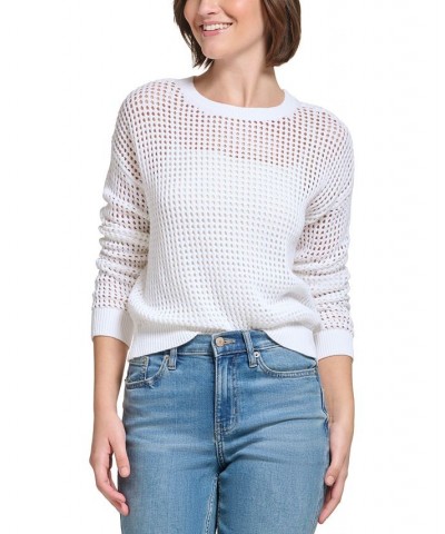 Women's Cotton Open-Stitch Sweater White $19.69 Sweaters