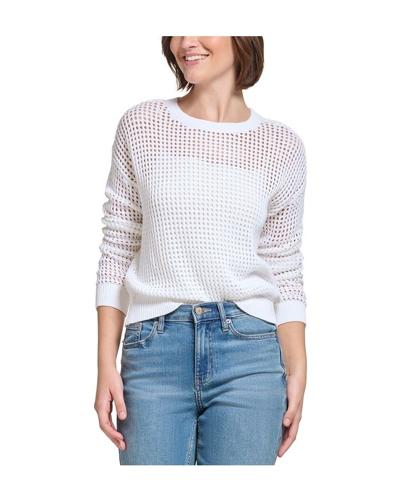 Women's Cotton Open-Stitch Sweater White $19.69 Sweaters