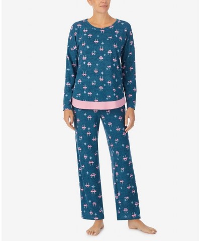 Women's Long Sleeve Crew Neck Pajamas Set Teal Flamingos $41.16 Sleepwear