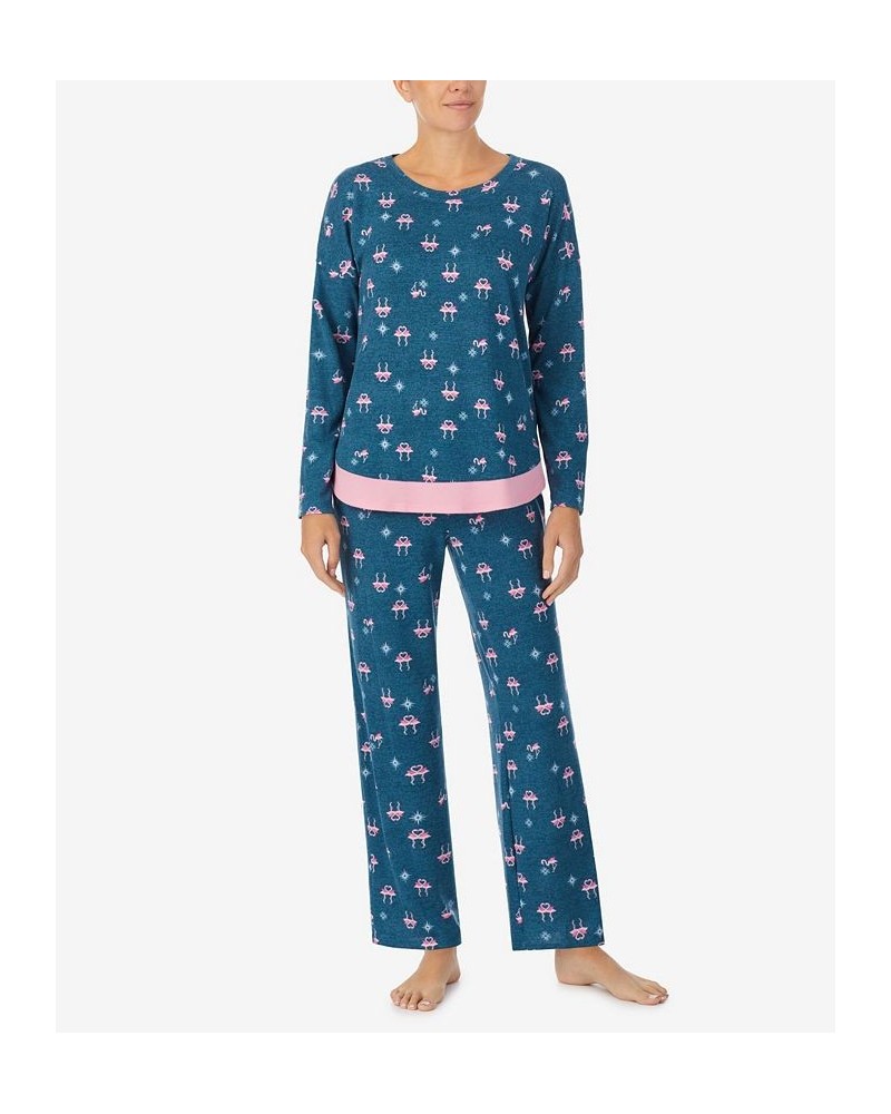 Women's Long Sleeve Crew Neck Pajamas Set Teal Flamingos $41.16 Sleepwear