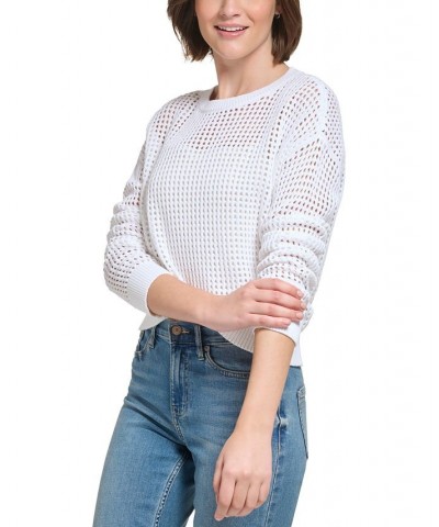 Women's Cotton Open-Stitch Sweater White $19.69 Sweaters