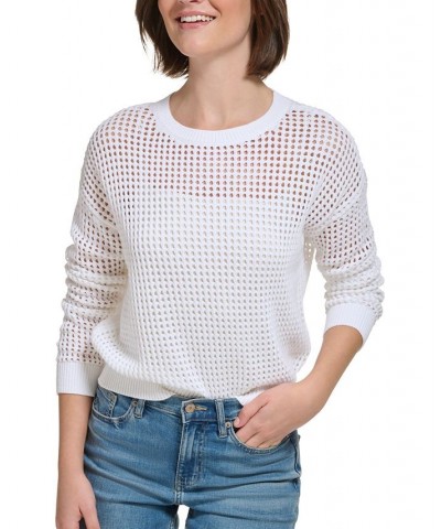 Women's Cotton Open-Stitch Sweater White $19.69 Sweaters