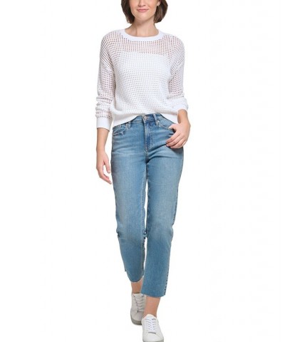 Women's Cotton Open-Stitch Sweater White $19.69 Sweaters