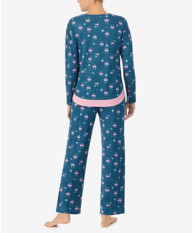 Women's Long Sleeve Crew Neck Pajamas Set Teal Flamingos $41.16 Sleepwear