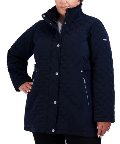 Women's Plus Size Cozy-Lined Hooded Quilted Coat Blue $65.60 Coats