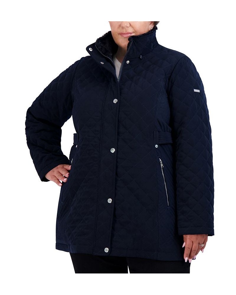 Women's Plus Size Cozy-Lined Hooded Quilted Coat Blue $65.60 Coats