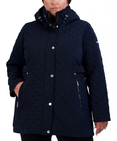 Women's Plus Size Cozy-Lined Hooded Quilted Coat Blue $65.60 Coats