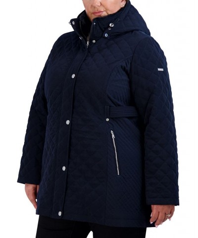 Women's Plus Size Cozy-Lined Hooded Quilted Coat Blue $65.60 Coats