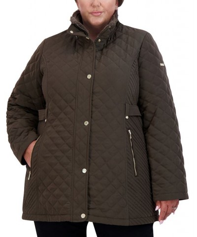 Women's Plus Size Cozy-Lined Hooded Quilted Coat Blue $65.60 Coats