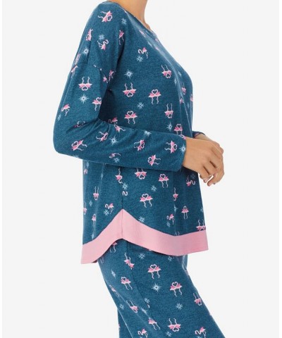 Women's Long Sleeve Crew Neck Pajamas Set Teal Flamingos $41.16 Sleepwear