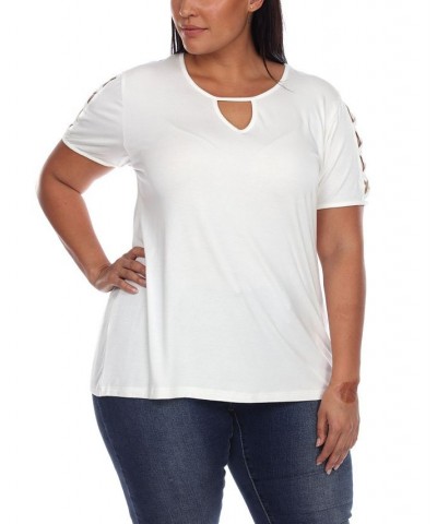 Plus Size Keyhole Neck Cutout Short Sleeve Top White $30.38 Tops