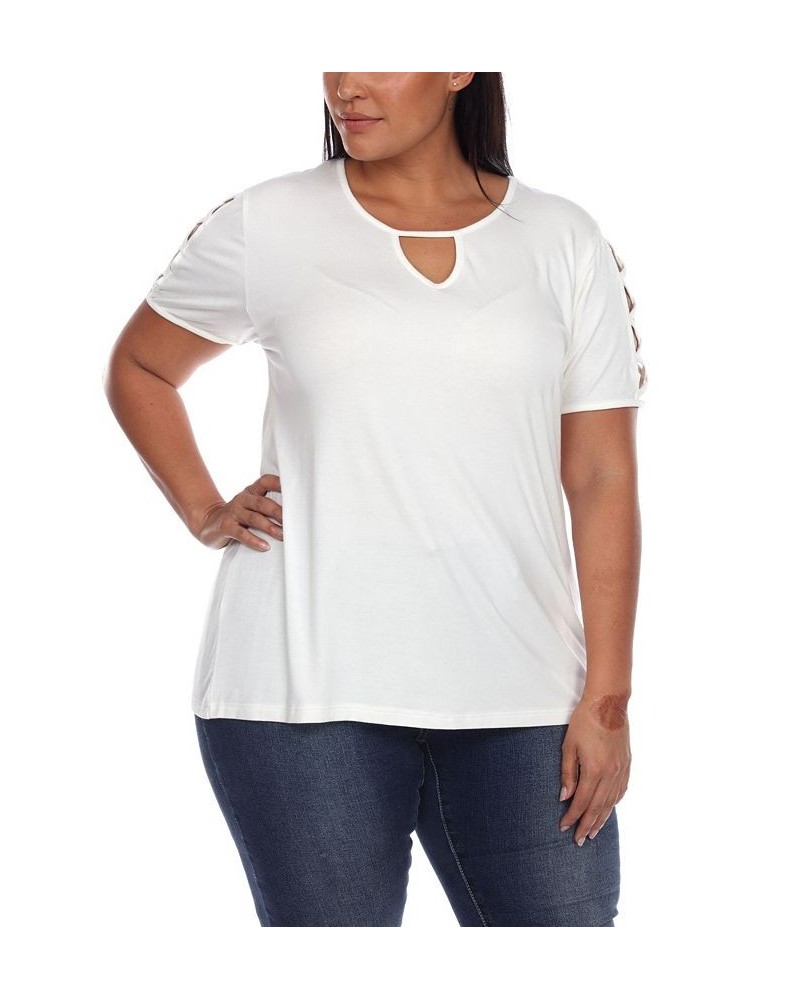 Plus Size Keyhole Neck Cutout Short Sleeve Top White $30.38 Tops