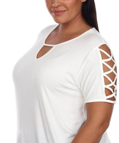 Plus Size Keyhole Neck Cutout Short Sleeve Top White $30.38 Tops