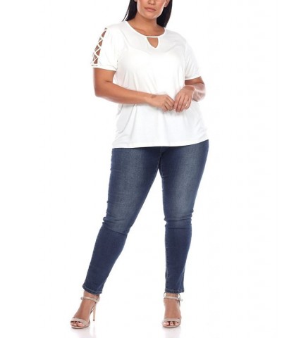 Plus Size Keyhole Neck Cutout Short Sleeve Top White $30.38 Tops