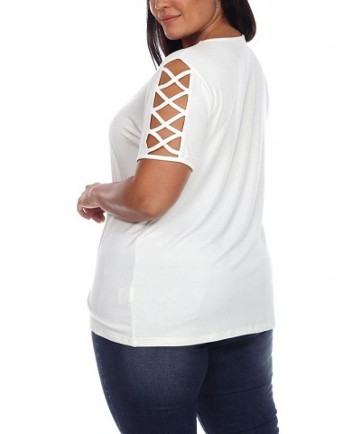 Plus Size Keyhole Neck Cutout Short Sleeve Top White $30.38 Tops