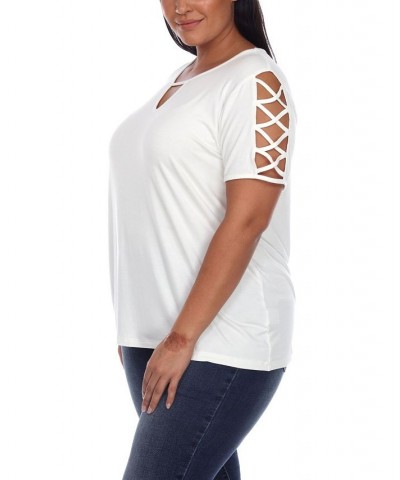 Plus Size Keyhole Neck Cutout Short Sleeve Top White $30.38 Tops