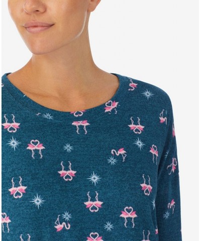 Women's Long Sleeve Crew Neck Pajamas Set Teal Flamingos $41.16 Sleepwear