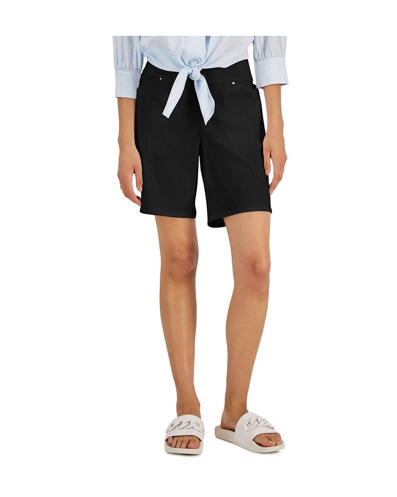 Women's Curvy Mid Rise Pull-On Bermuda Shorts Black $16.45 Shorts