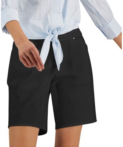 Women's Curvy Mid Rise Pull-On Bermuda Shorts Black $16.45 Shorts