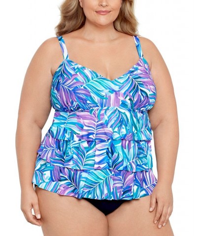 Plus Size Tummy Control Printed Fauxkini One-Piece Swimsuit Dancing Palm $54.12 Swimsuits