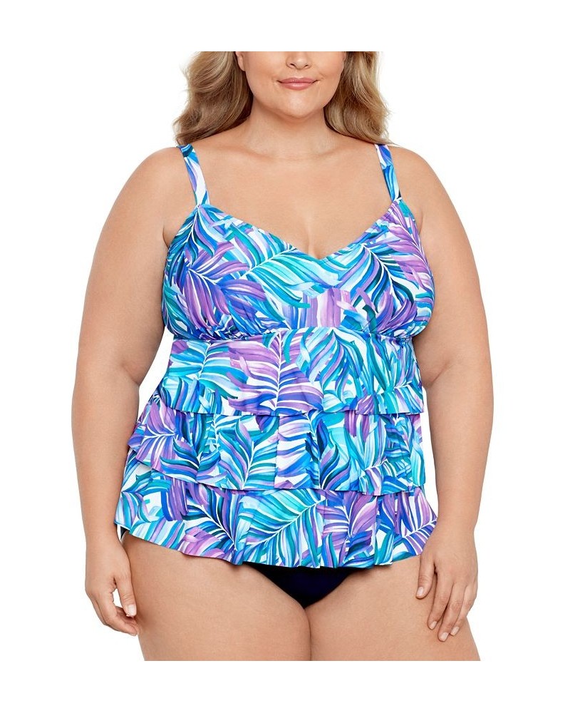 Plus Size Tummy Control Printed Fauxkini One-Piece Swimsuit Dancing Palm $54.12 Swimsuits