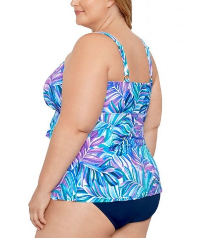 Plus Size Tummy Control Printed Fauxkini One-Piece Swimsuit Dancing Palm $54.12 Swimsuits