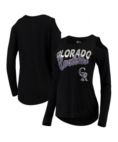 Women's Black Colorado Rockies Crackerjack Cold Shoulder Long Sleeve T-shirt Black $30.15 Tops