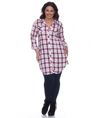 Plus Piper Stretchy Plaid Tunic Red White $32.24 Tops