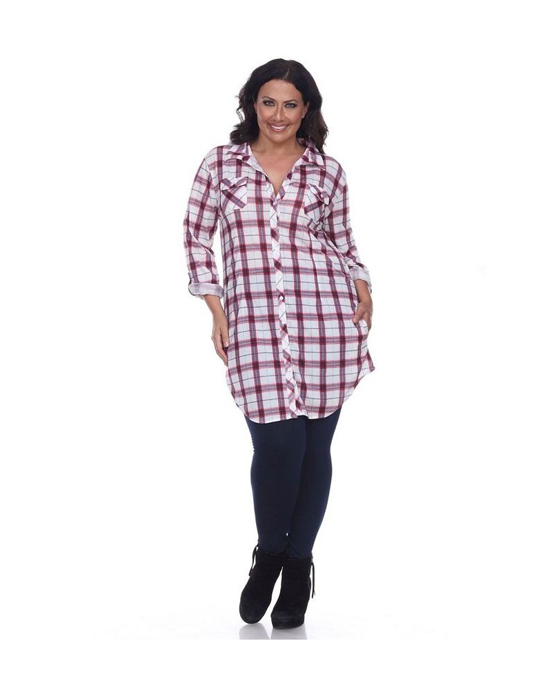 Plus Piper Stretchy Plaid Tunic Red White $32.24 Tops