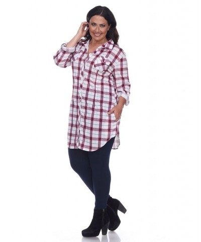 Plus Piper Stretchy Plaid Tunic Red White $32.24 Tops