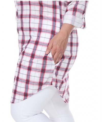 Plus Piper Stretchy Plaid Tunic Red White $32.24 Tops