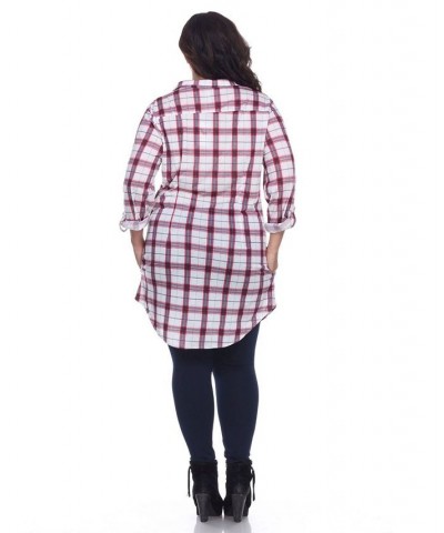 Plus Piper Stretchy Plaid Tunic Red White $32.24 Tops