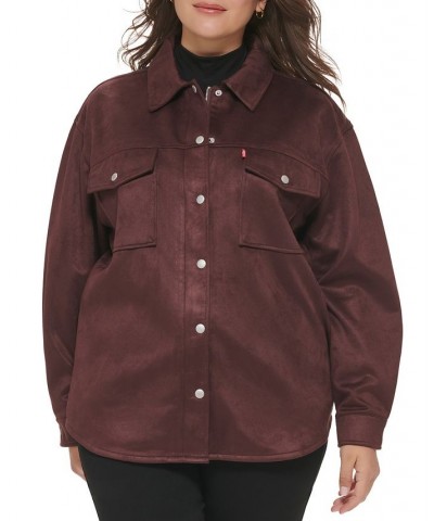 Trendy Plus Size Faux-Suede Shacket Burgundy $44.20 Jackets