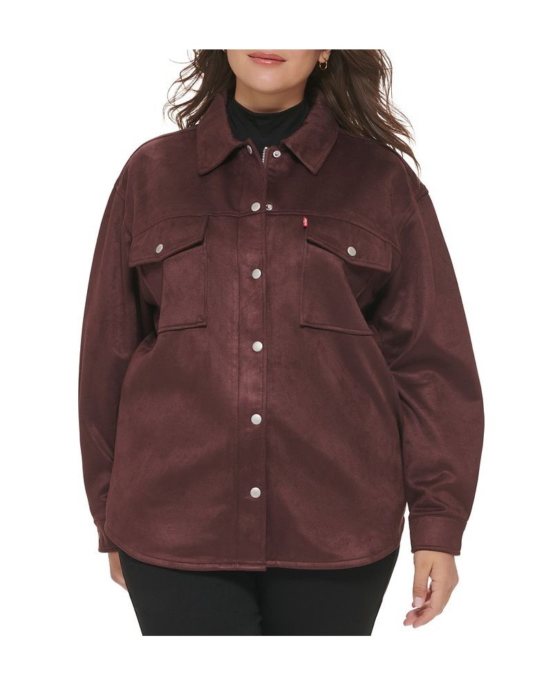 Trendy Plus Size Faux-Suede Shacket Burgundy $44.20 Jackets