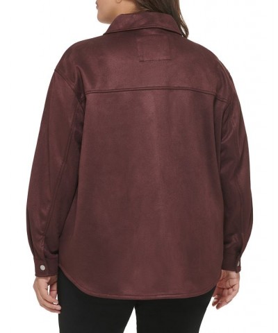 Trendy Plus Size Faux-Suede Shacket Burgundy $44.20 Jackets