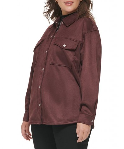 Trendy Plus Size Faux-Suede Shacket Burgundy $44.20 Jackets