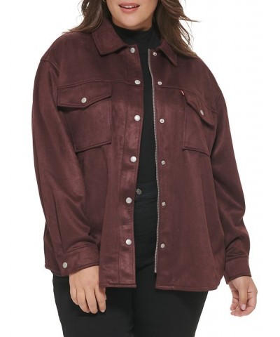 Trendy Plus Size Faux-Suede Shacket Burgundy $44.20 Jackets