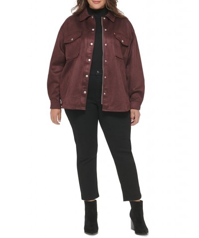 Trendy Plus Size Faux-Suede Shacket Burgundy $44.20 Jackets