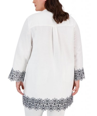 Plus Size Embroidered Split-Neck Popover Top White $59.77 Tops